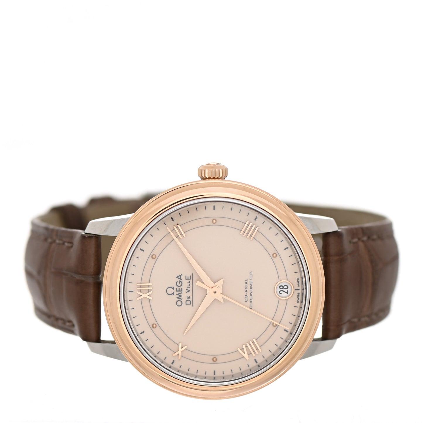 Stainless Steel 18K Red Gold Alligator 33mm De Ville Prestige Automatic Watch 424.23.33.20.09.001