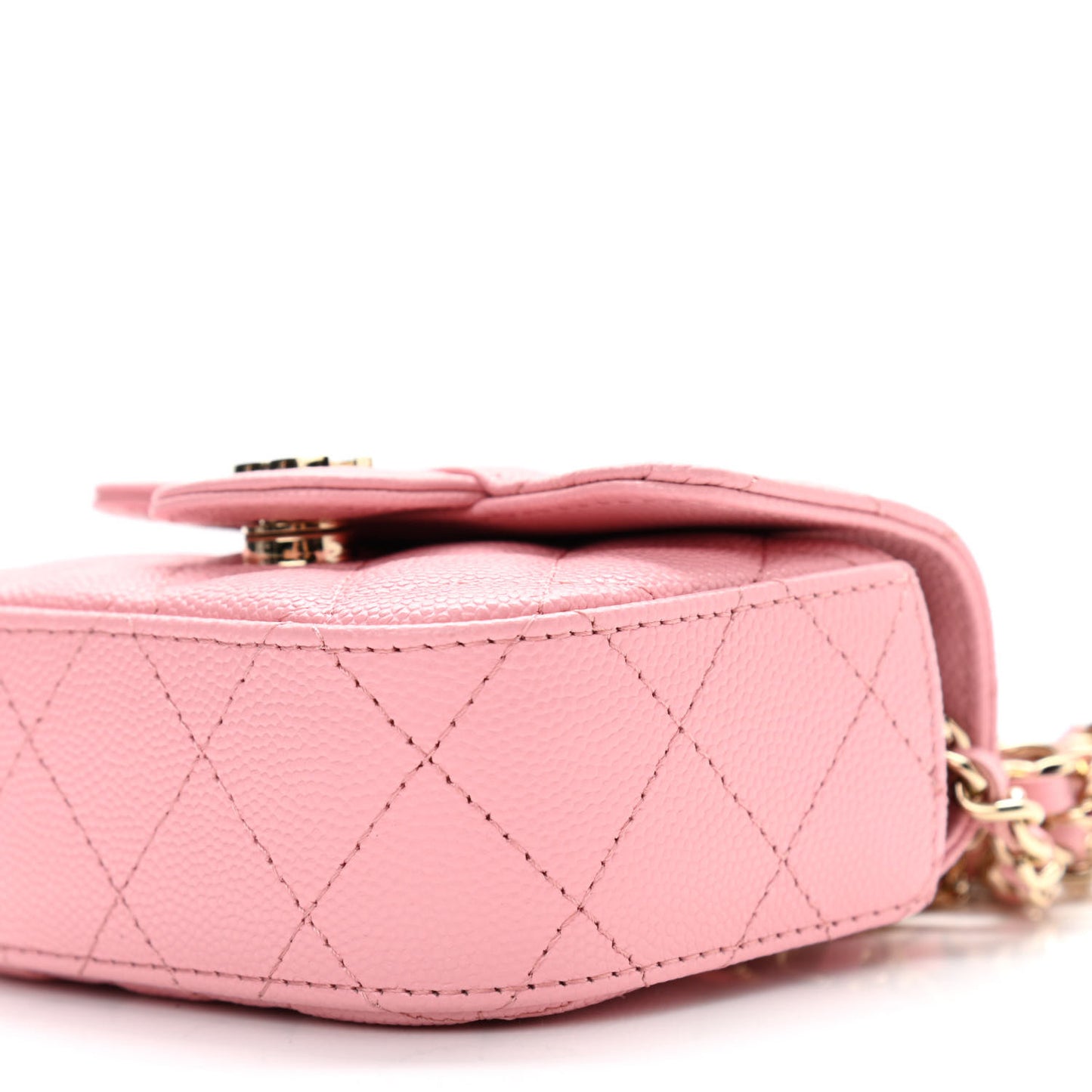Caviar Quilted Mini Clutch With Chain Pink