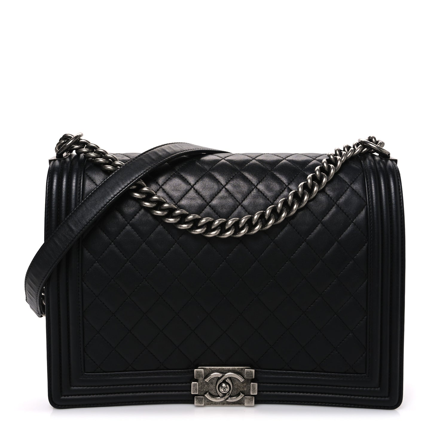 Lambskin Quilted Large Boy Flap Black