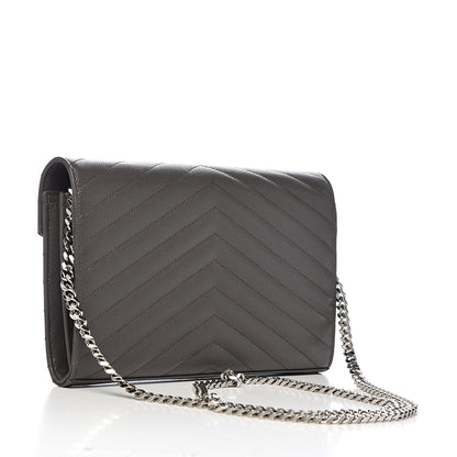 Saint Laurent Grain De Poudre Matelasse Chevron Monogram Chain Wallet Earth 3 of 10