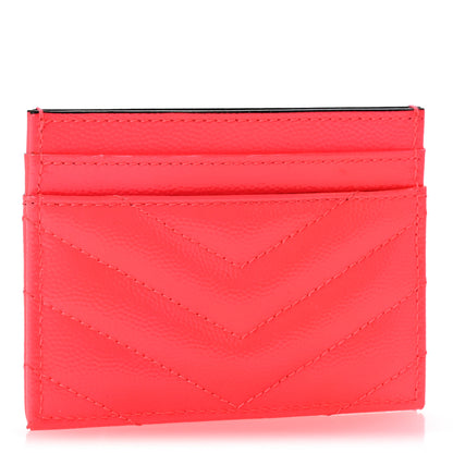Saint Laurent Patent Grain De Poudre Matelasse Chevron Monogram Credit Card Case Neon Pink 3 of 10