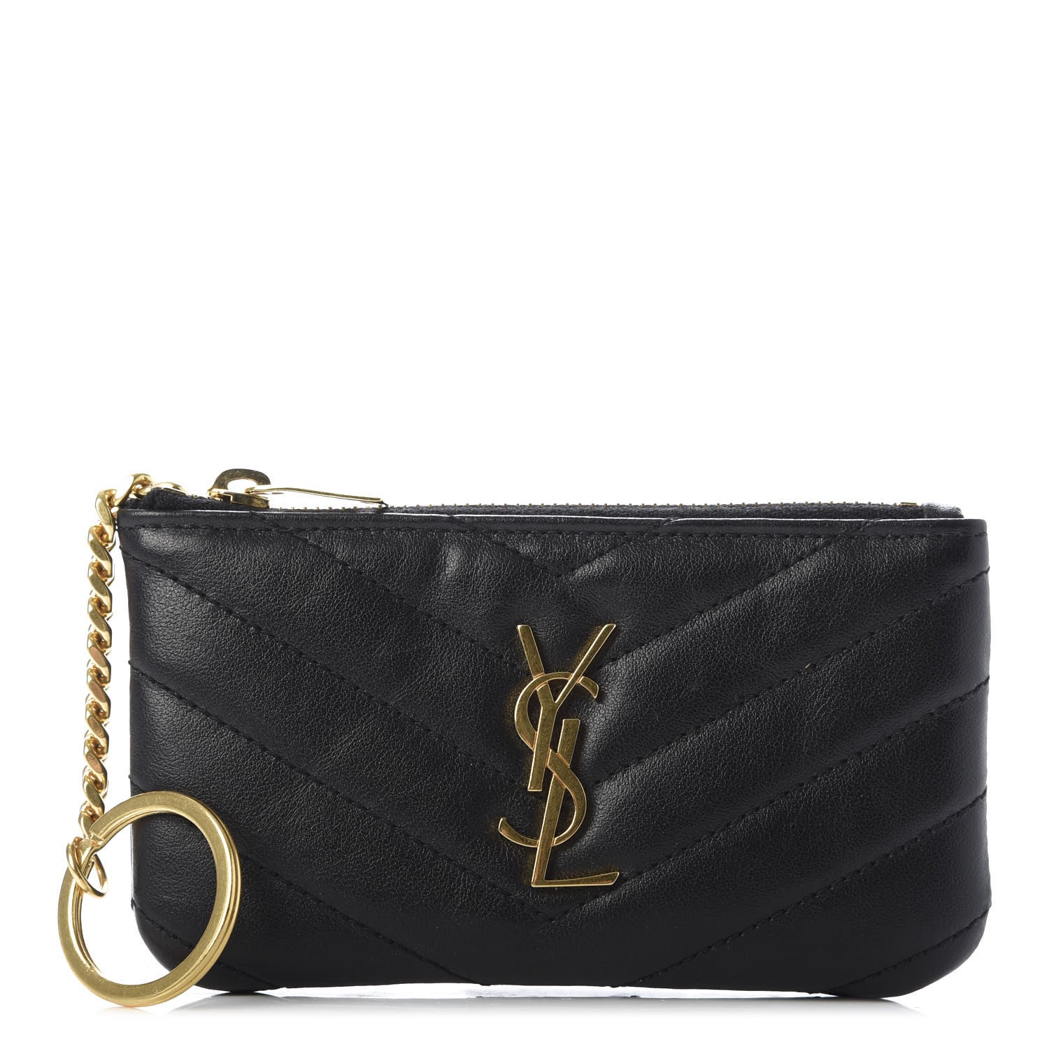Saint Laurent Calfskin Matelasse Monogram Key Pouch Black 1 of 8