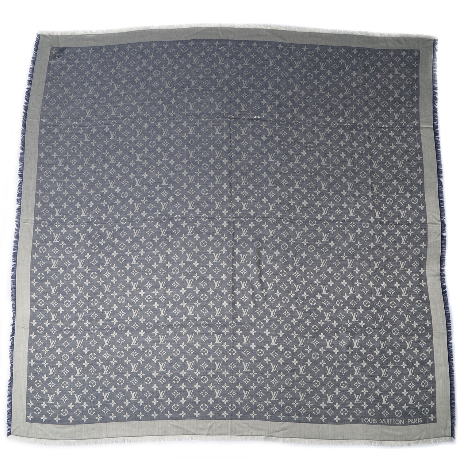 Louis Vuitton Silk Wool Monogram Denim Shawl Blue 3 of 5