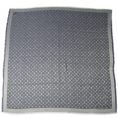 Louis Vuitton Silk Wool Monogram Denim Shawl Blue 3 of 5