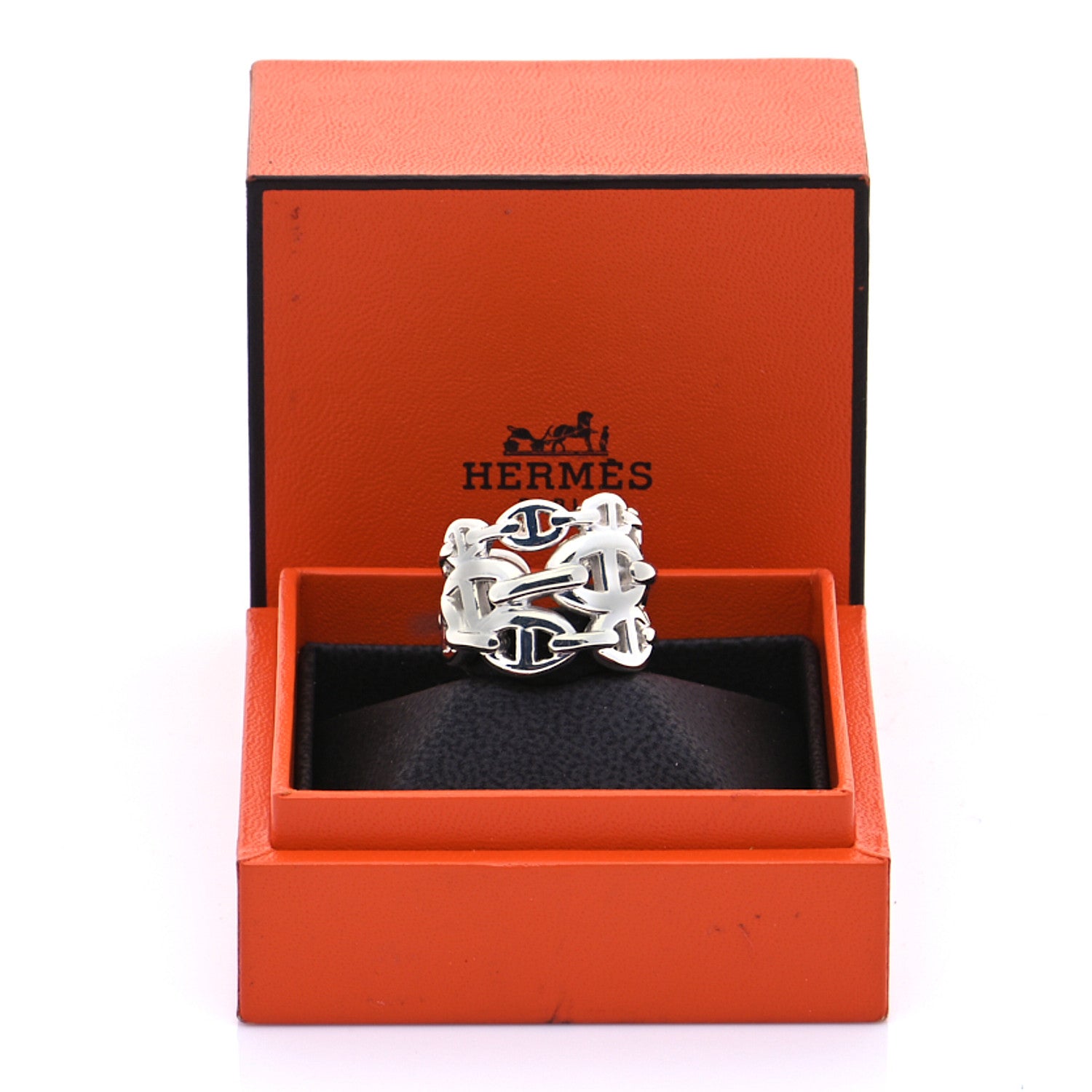 Hermes Sterling Silver GM Chaine d'Ancre Enchainee Band Ring 54 6.75 5 of 5
