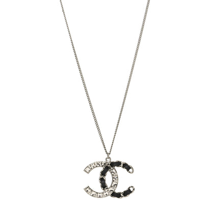 Chanel Lambskin Baguette Crystal CC Necklace Black Silver 1 of 4