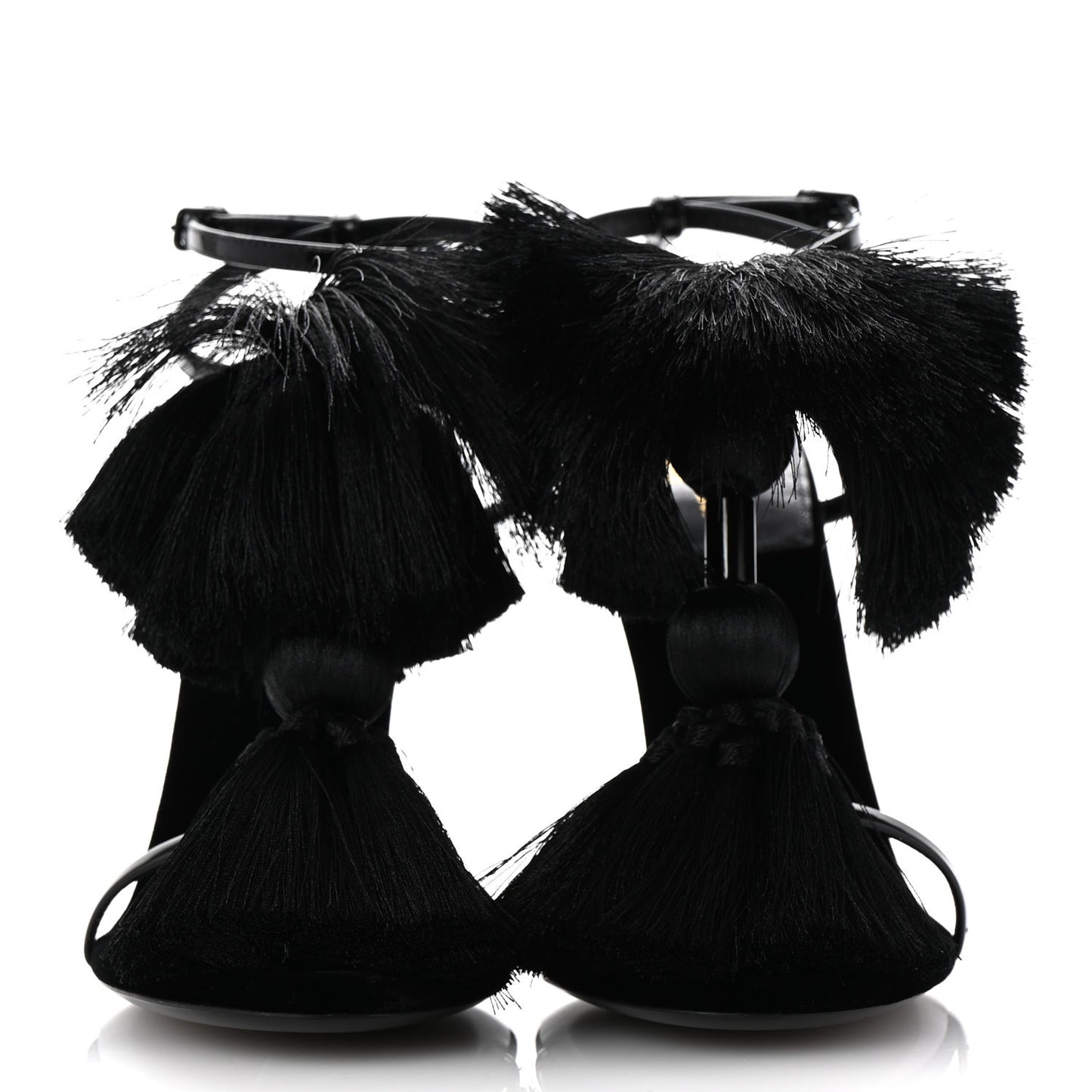 Vernice Chiffon Tassel Embellished Pierre Pon Pon 110 Sandals 38.5 Black