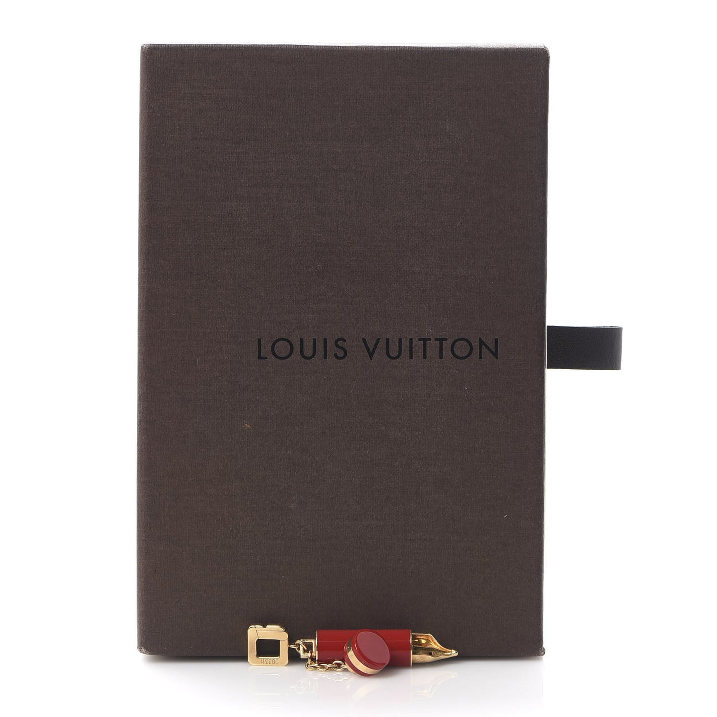 18K Yellow Gold Enamel LV Fountain Pen Charm Red