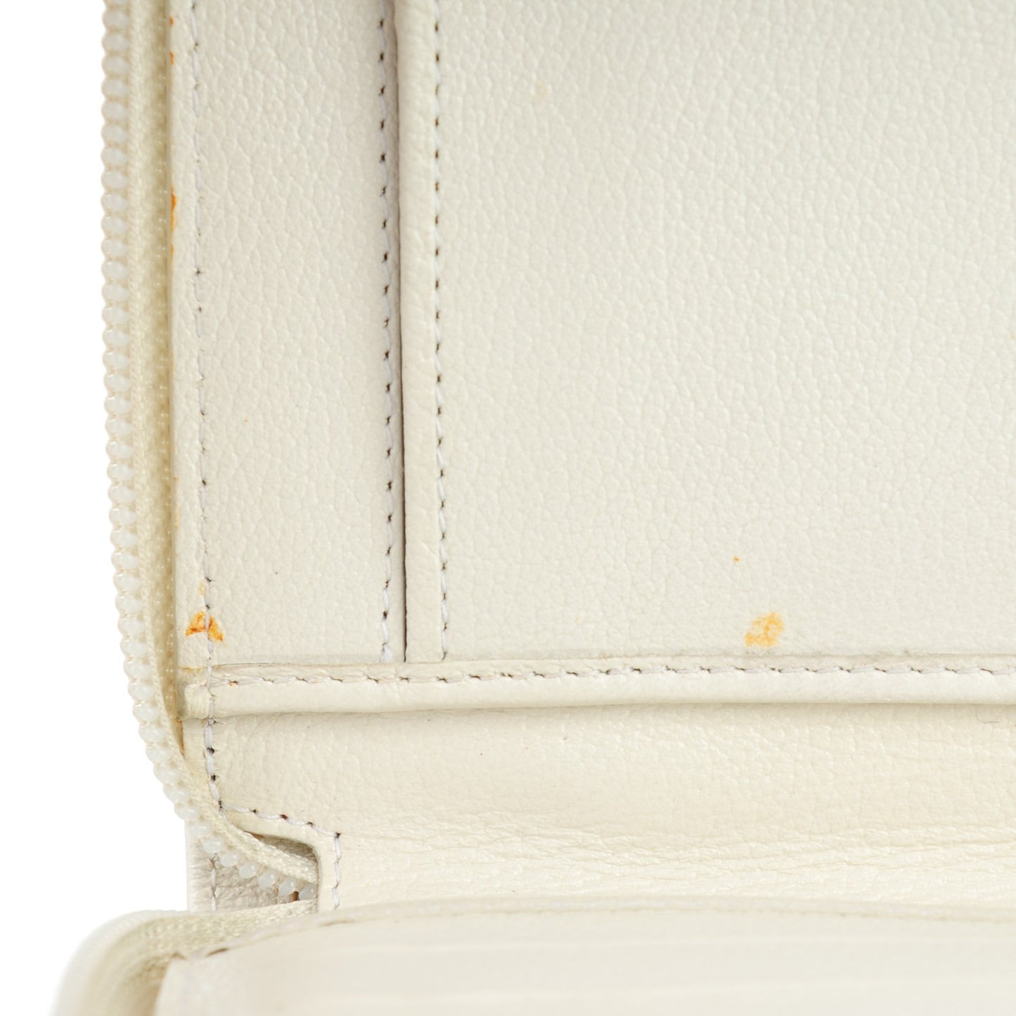 Goatskin Camellia Embossed Zip Around Wallet White