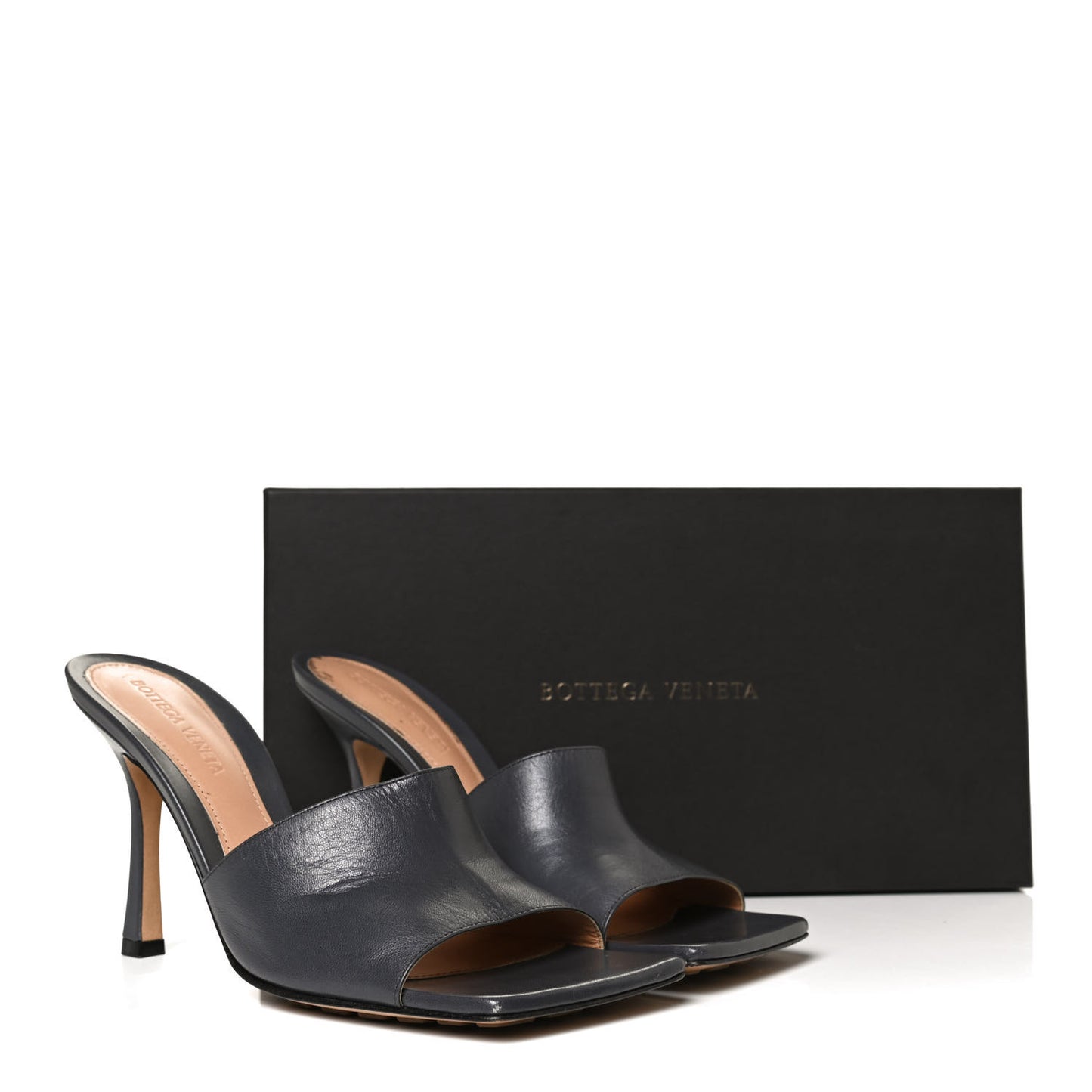 Lambskin Stretch Mule Sandals 38.5 Light Graphite