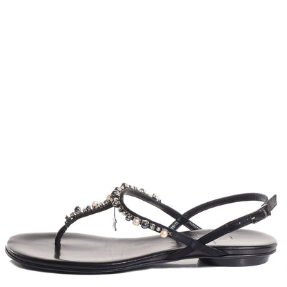 Chanel CC Pearl Thong Sandals 37.5 Black 1 of 5