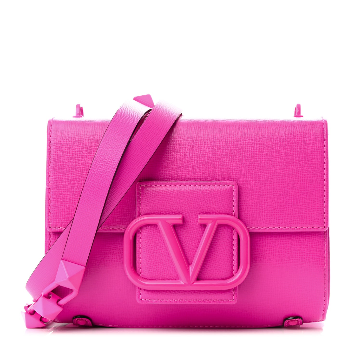 Grainy Calfskin Enamel Monochrome VLogo Stud Sign Shoulder Bag Pink PP