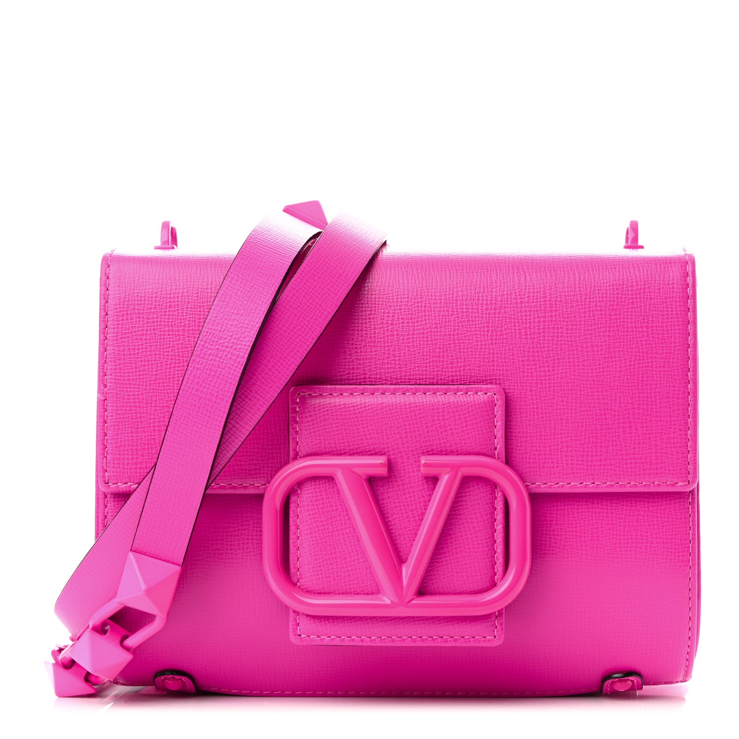 Valentino Garavani Grainy Calfskin Enamel Monochrome VLogo Stud Sign Shoulder Bag Pink PP 2 of 9