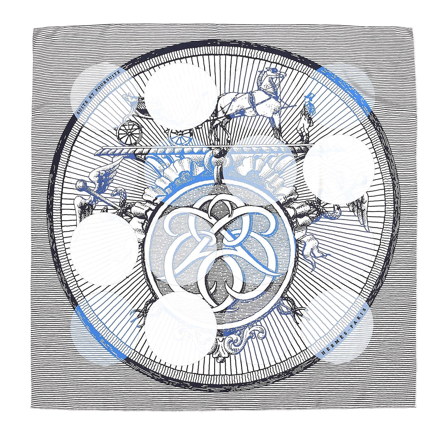 Hermes Silk Geant Suite Et Poursuite Scarf 140 Marine Blanc Ciel 1 of 7