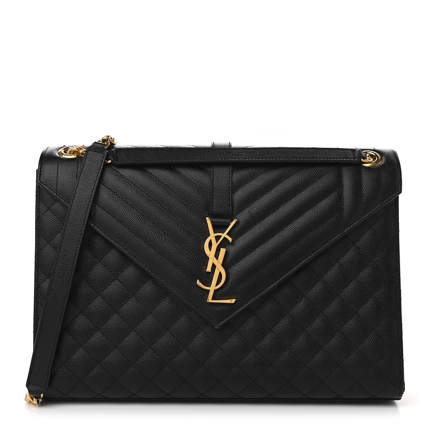 Saint Laurent Grain De Poudre Textured Mixed Matelasse Large Triquilt Monogram Satchel Black 1 of 12