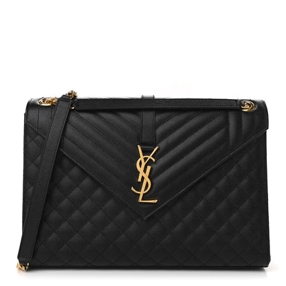 Saint Laurent Grain De Poudre Textured Mixed Matelasse Large Triquilt Monogram Satchel Black 1 of 12
