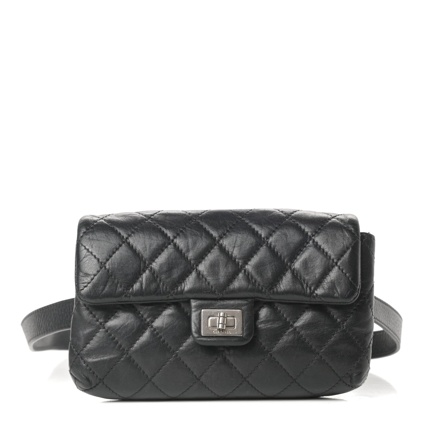 Chanel Calfskin Quilted 2.55 Reissue Flap Belt Bag Clutch Black 1 of 14