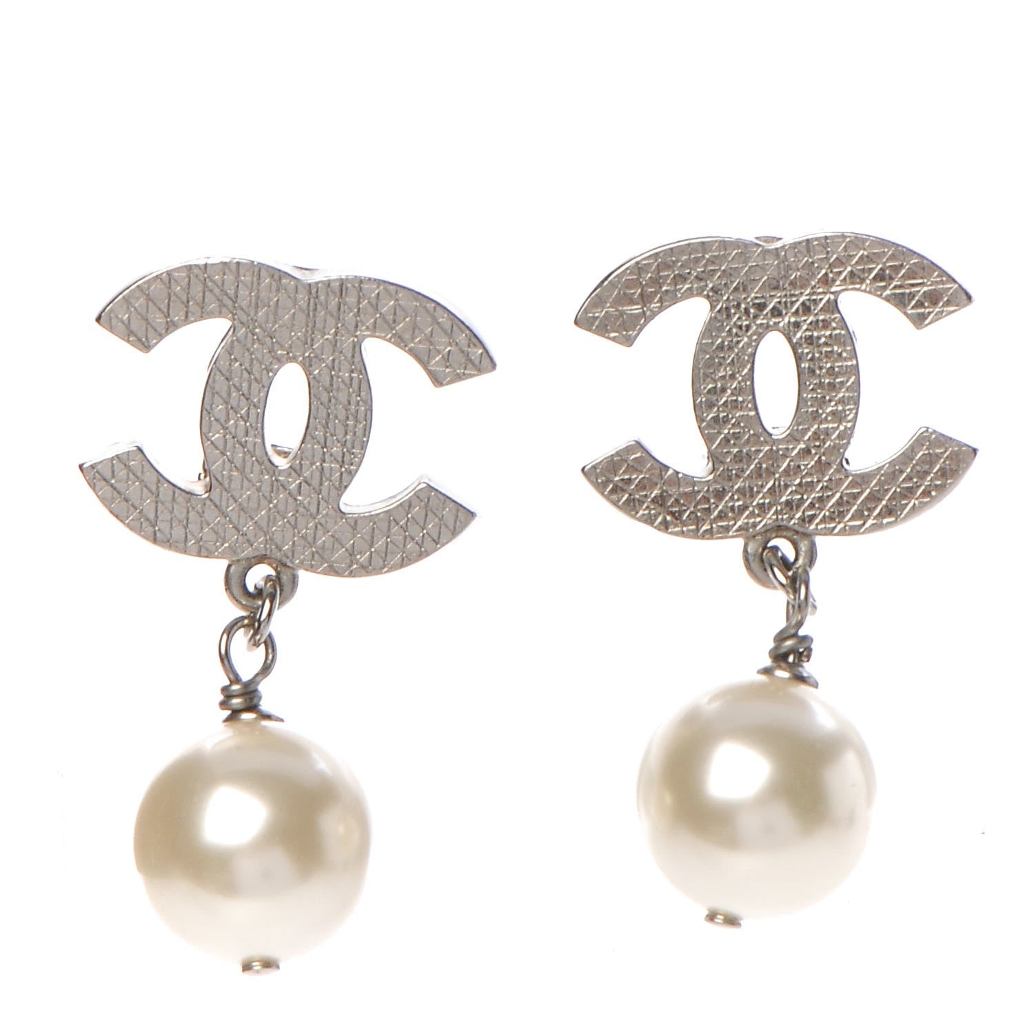 Chanel Pearl CC Drop Clip On Earrings Silver 1 of 4
