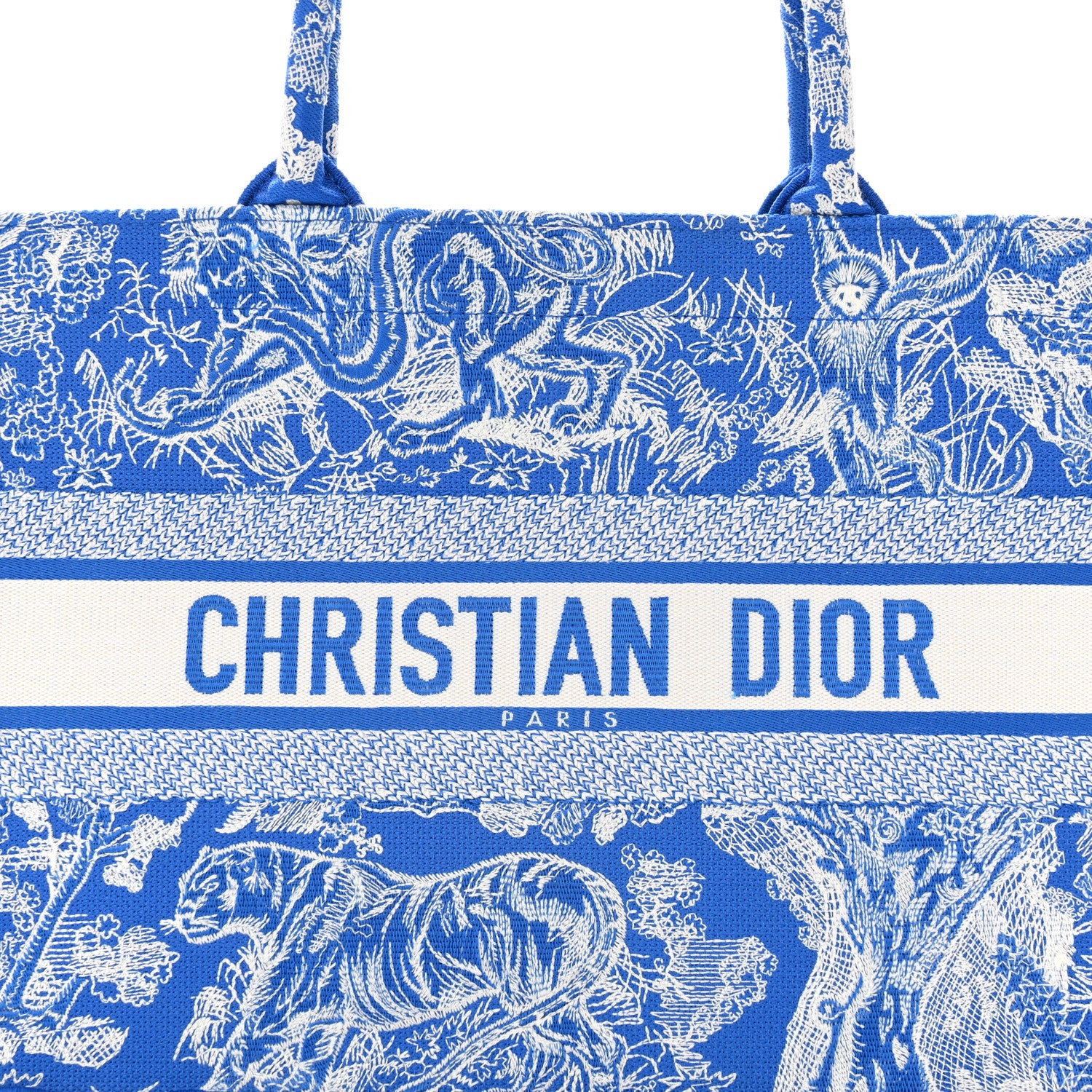 Christian Dior Canvas Embroidered Medium Dioriviera Toile De Jouy Book Tote Fluorescent Blue 8 of 12