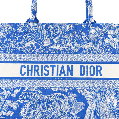 Christian Dior Canvas Embroidered Medium Dioriviera Toile De Jouy Book Tote Fluorescent Blue 8 of 12