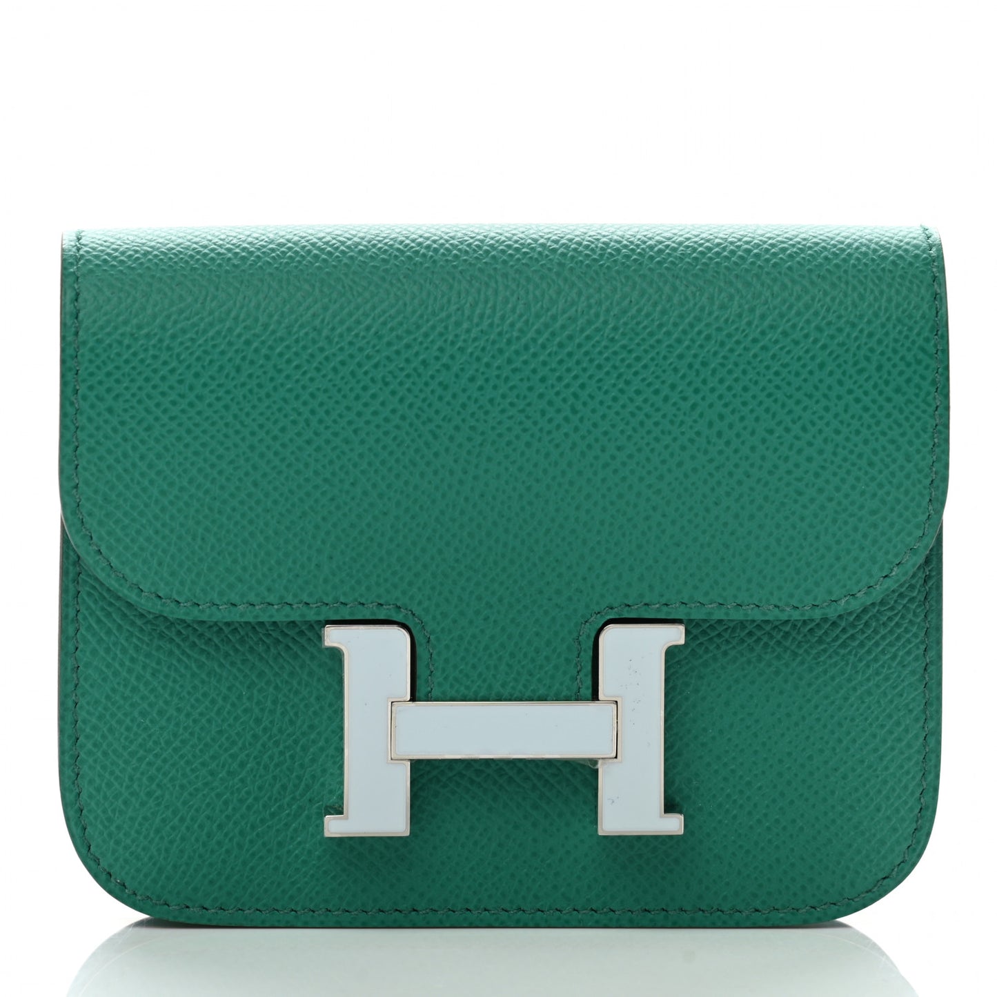 Epsom Enamel Constance Slim Wallet Vert Jade Bleu Brume