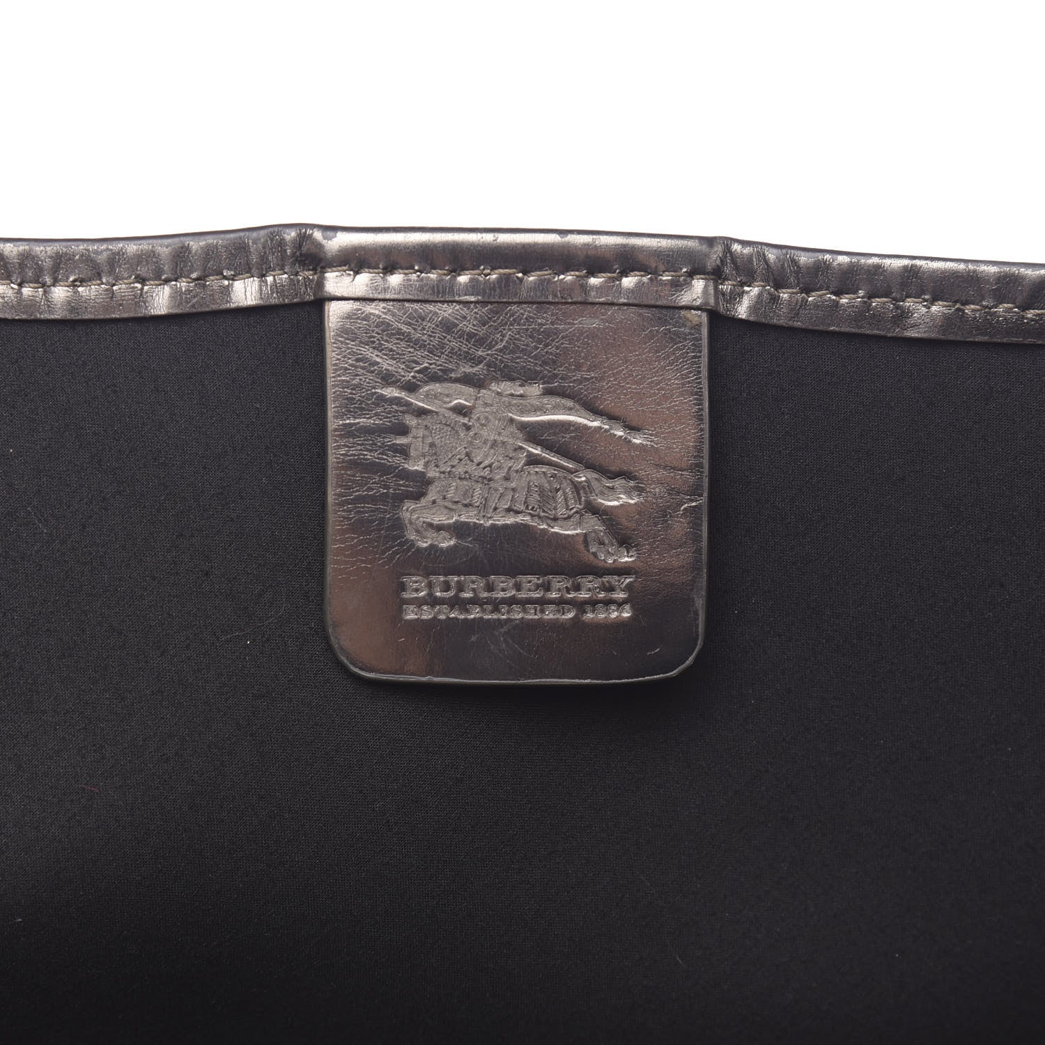 Burberry Metallic Calfskin Nova Check Shopper Tote Pewter 6 of 23