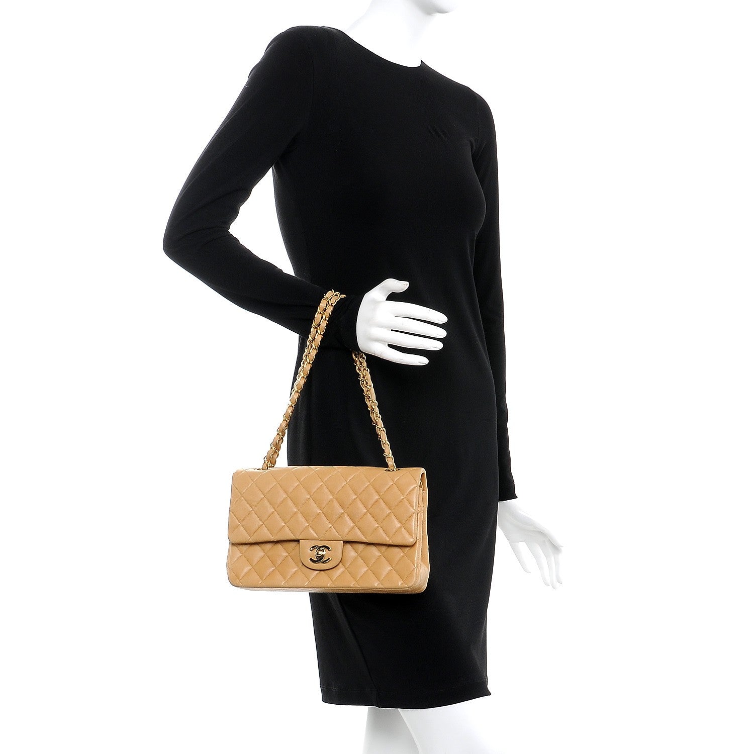 Chanel Lambskin Quilted Medium Double Flap Beige 3 of 14