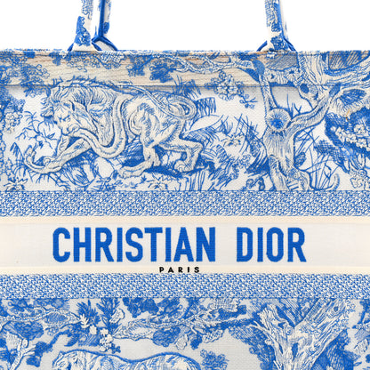 Christian Dior Transparent Canvas Embroidered Large Toile De Jouy Reverse Book Tote Fluorescent Blue 8 of 13