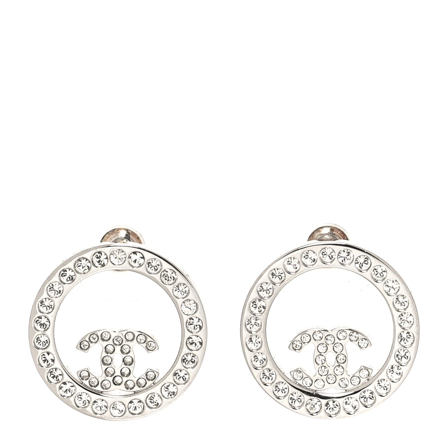 Crystal CC Round Earrings Silver