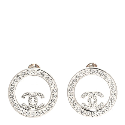 Chanel Crystal CC Round Earrings Silver 1 of 5