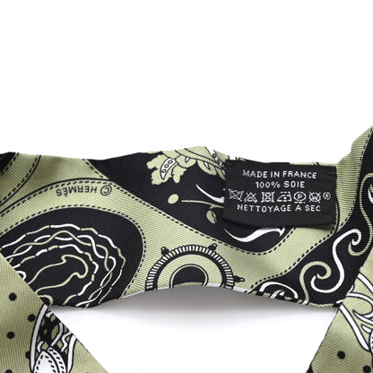 Hermes Silk Festival Des Amazones Twilly Pistachio Black White 3 of 3