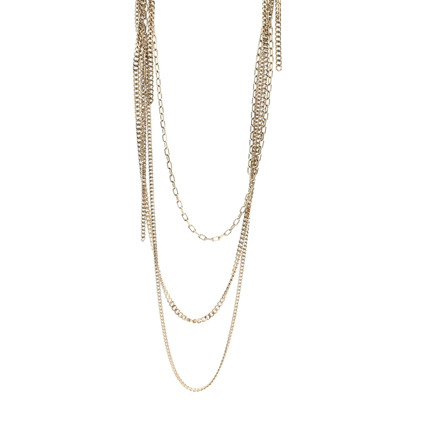 Baguette Crystal Gripoix Poured Glass CC Multi Strand Chain Necklace Light Gold