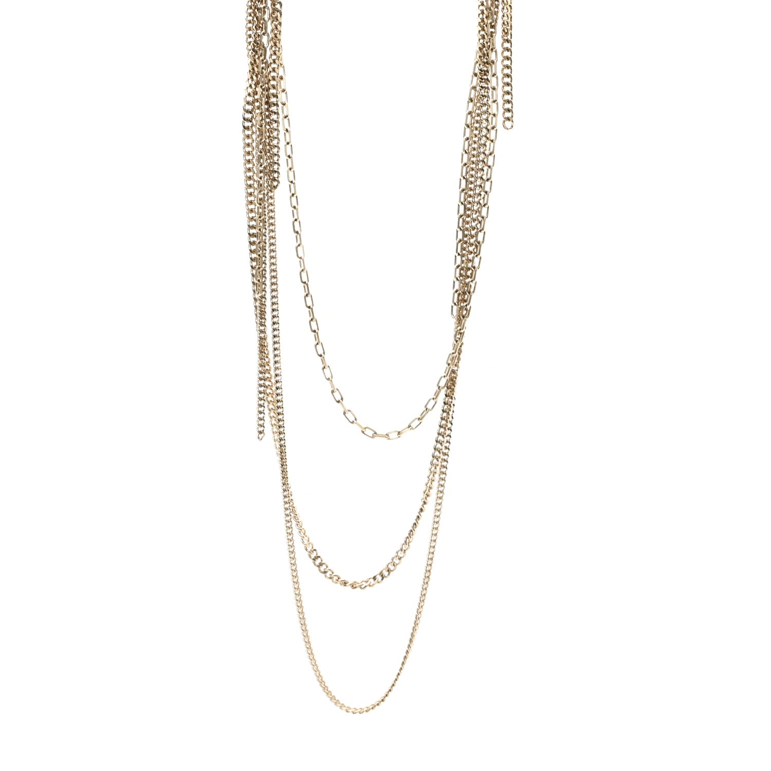 Chanel Baguette Crystal Gripoix Poured Glass CC Multi Strand Chain Necklace Light Gold 1 of 5