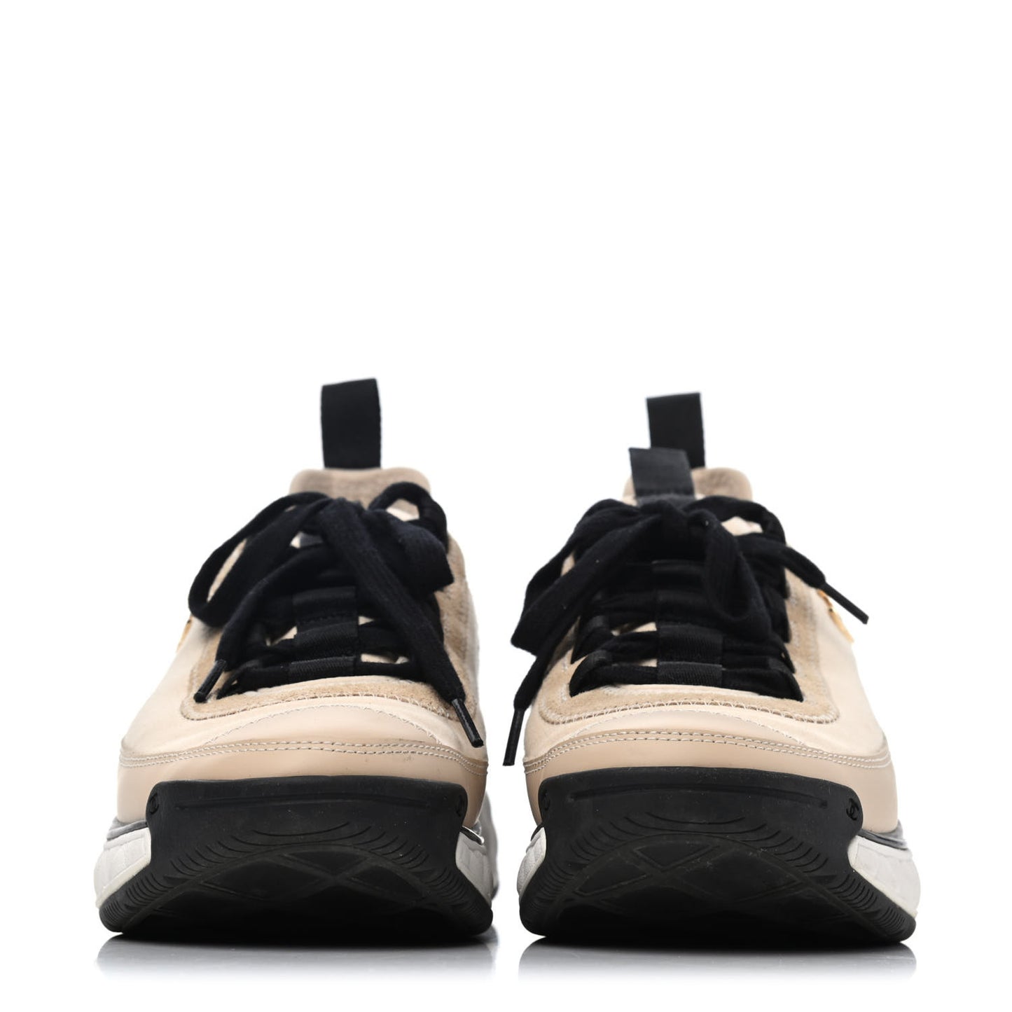 Velvet Calfskin Mixed Fibers CC Sneakers 36 Beige