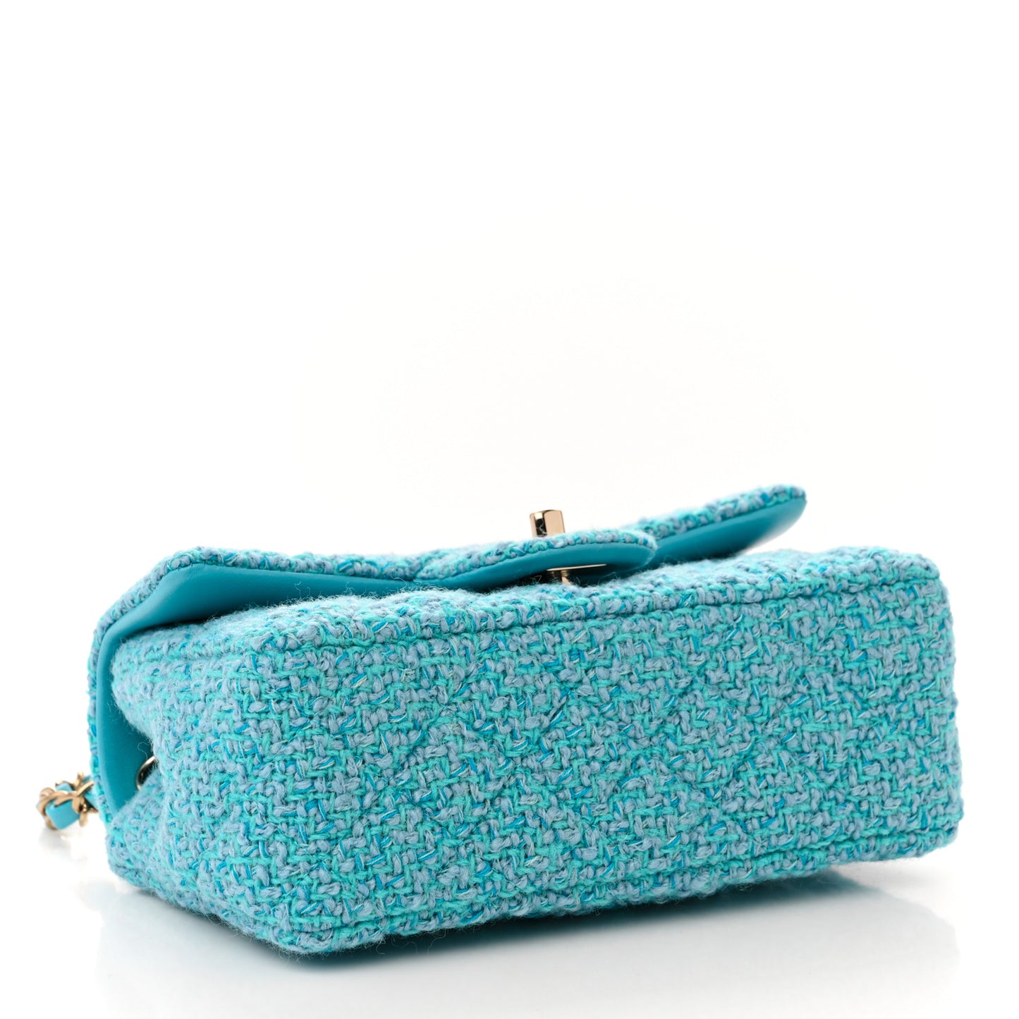 Wool Tweed Quilted Mini Rectangular Flap Turquoise Light Blue