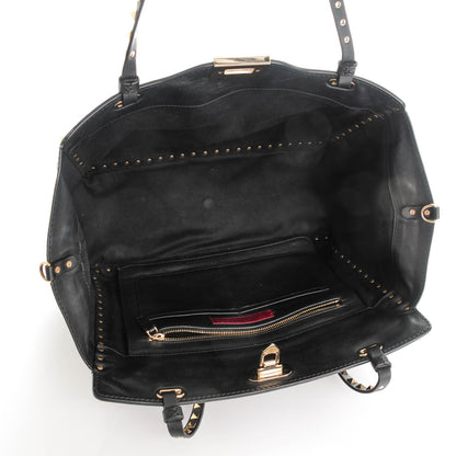 Valentino Garavani Vitello Medium Rockstud Tote Black 5 of 7