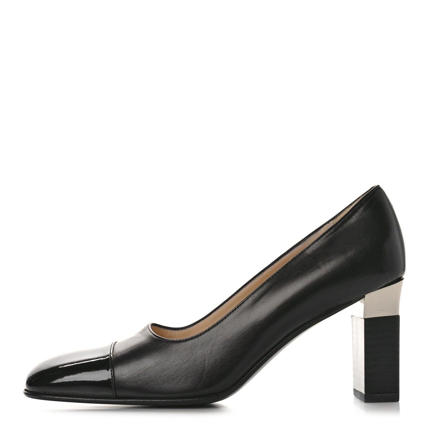Lambskin Patent Cap Toe Pumps 37.5 Black