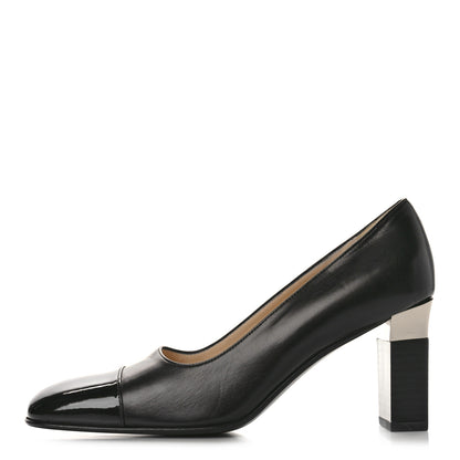 Chanel Lambskin Patent Cap Toe Pumps 37.5 Black 1 of 9