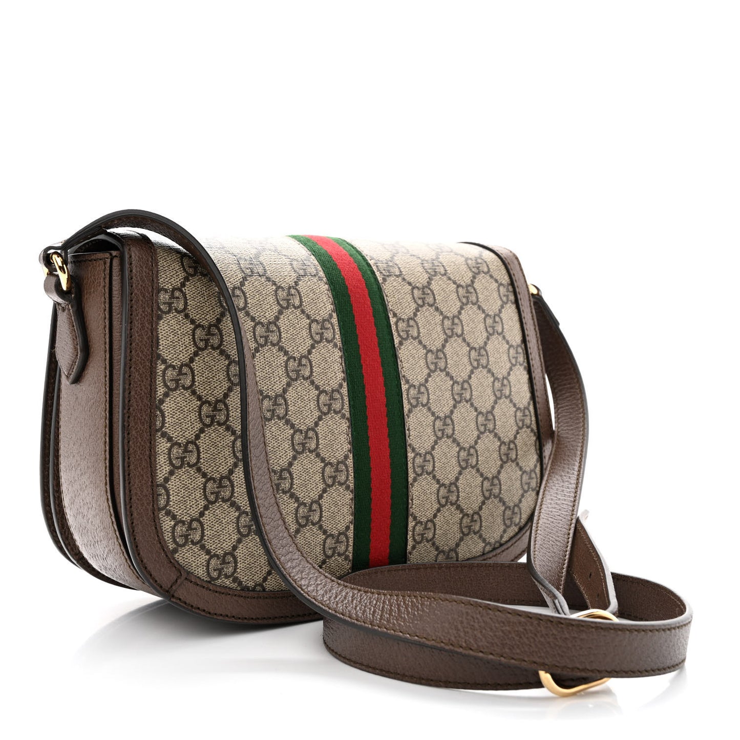 GG Supreme Monogram Web Small Ophidia Flap Messenger Bag Brown