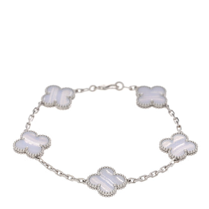 Van Cleef & Arpels 18K White Gold Chalcedony 5 Motifs Vintage Alhambra Bracelet 1 of 5