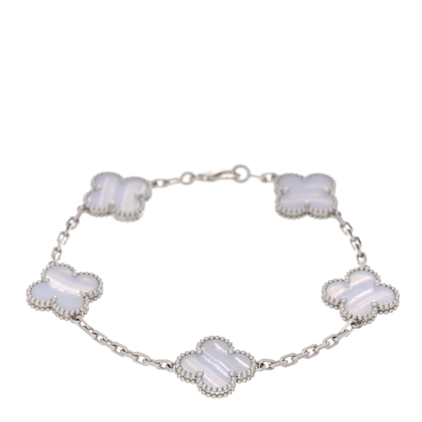 18K White Gold Chalcedony 5 Motifs Vintage Alhambra Bracelet