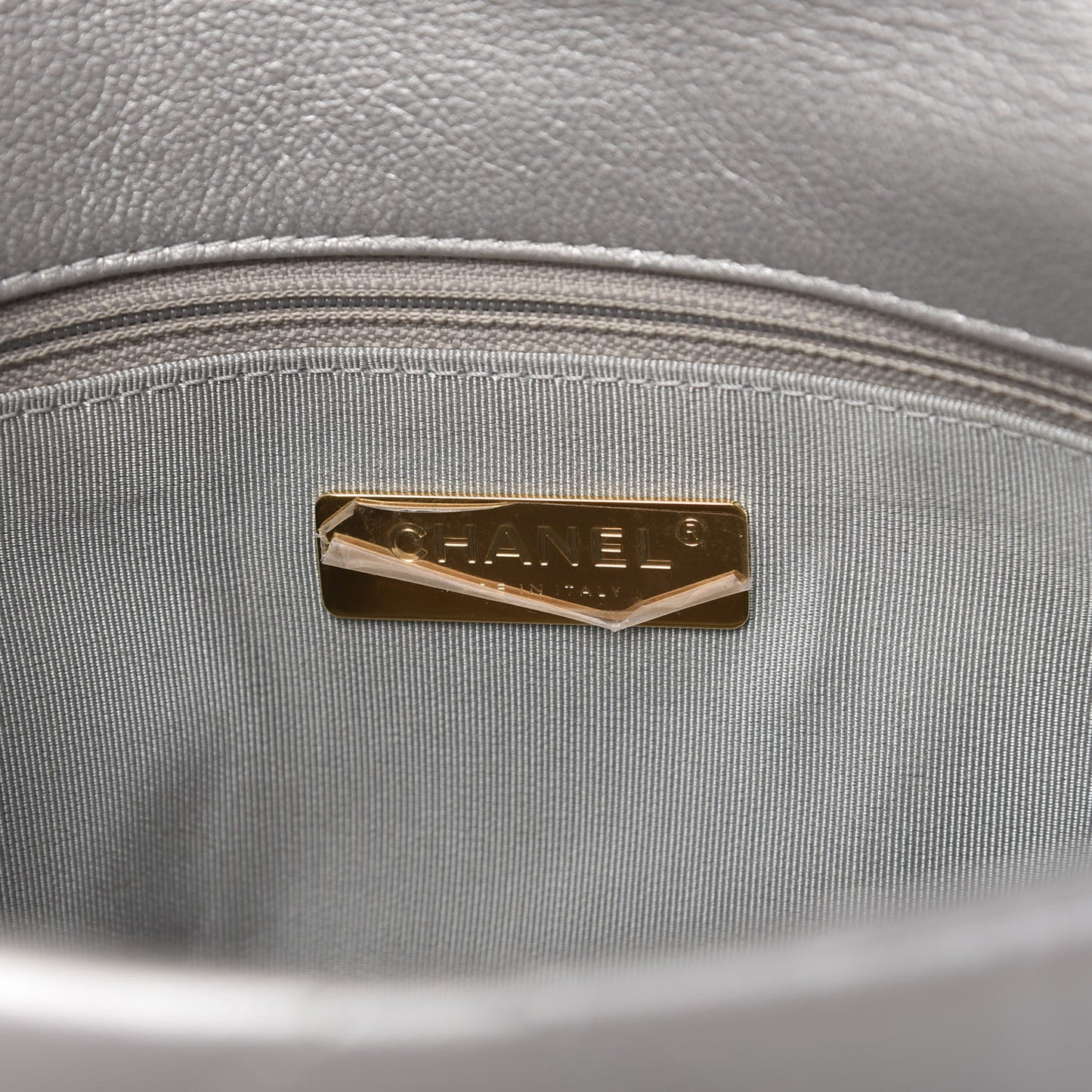 Metallic Goatskin Quilted Large Chanel 19 Flap Silver