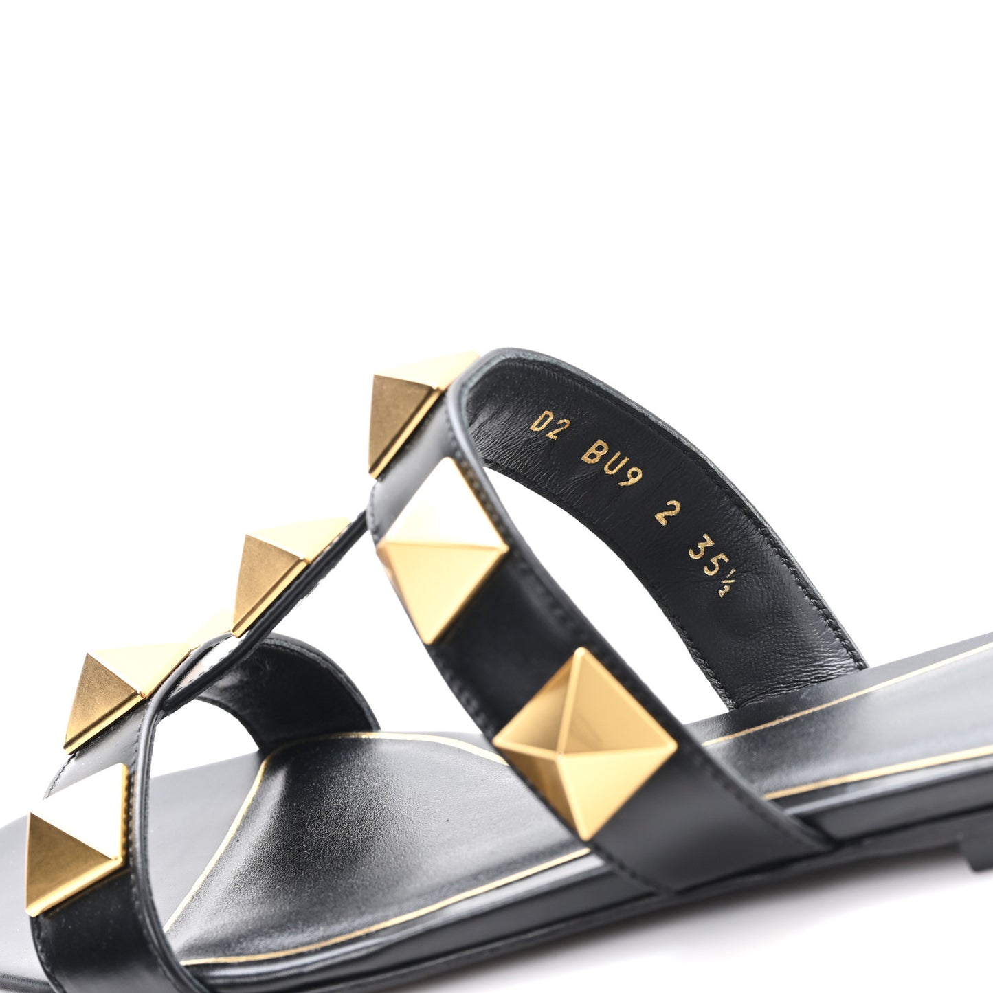 Calfskin Roman Stud Flat Slide Sandals 35.5 Black
