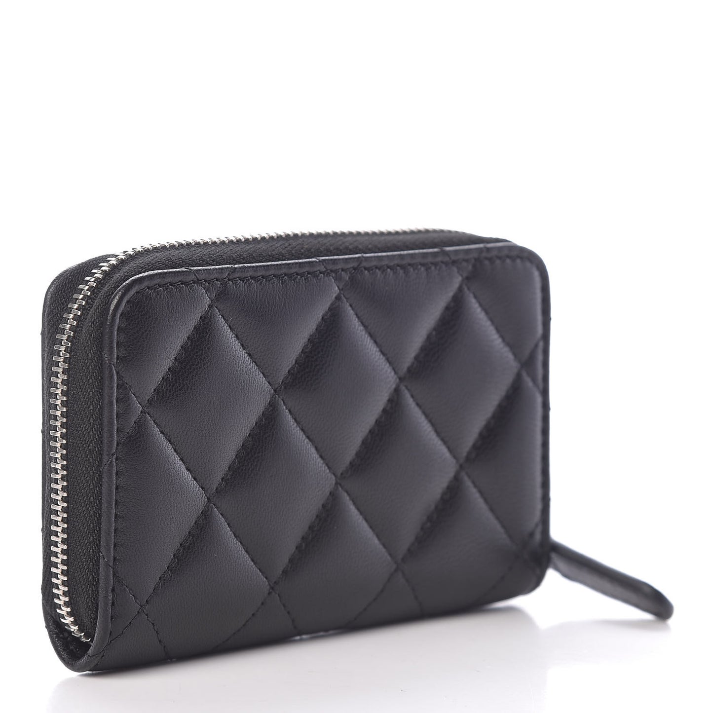Lambskin Quilted Zip Coin Purse Black