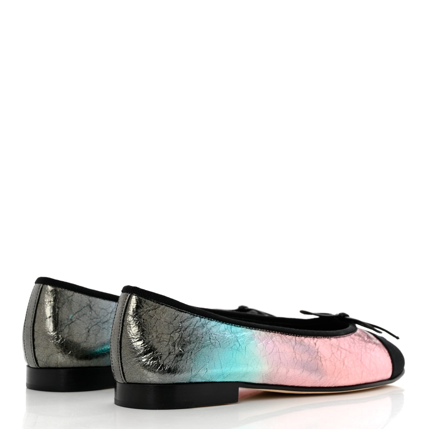 Laminated Calfskin Grosgrain Cap Toe CC Ballerina Flats 38.5 Multicolor Black