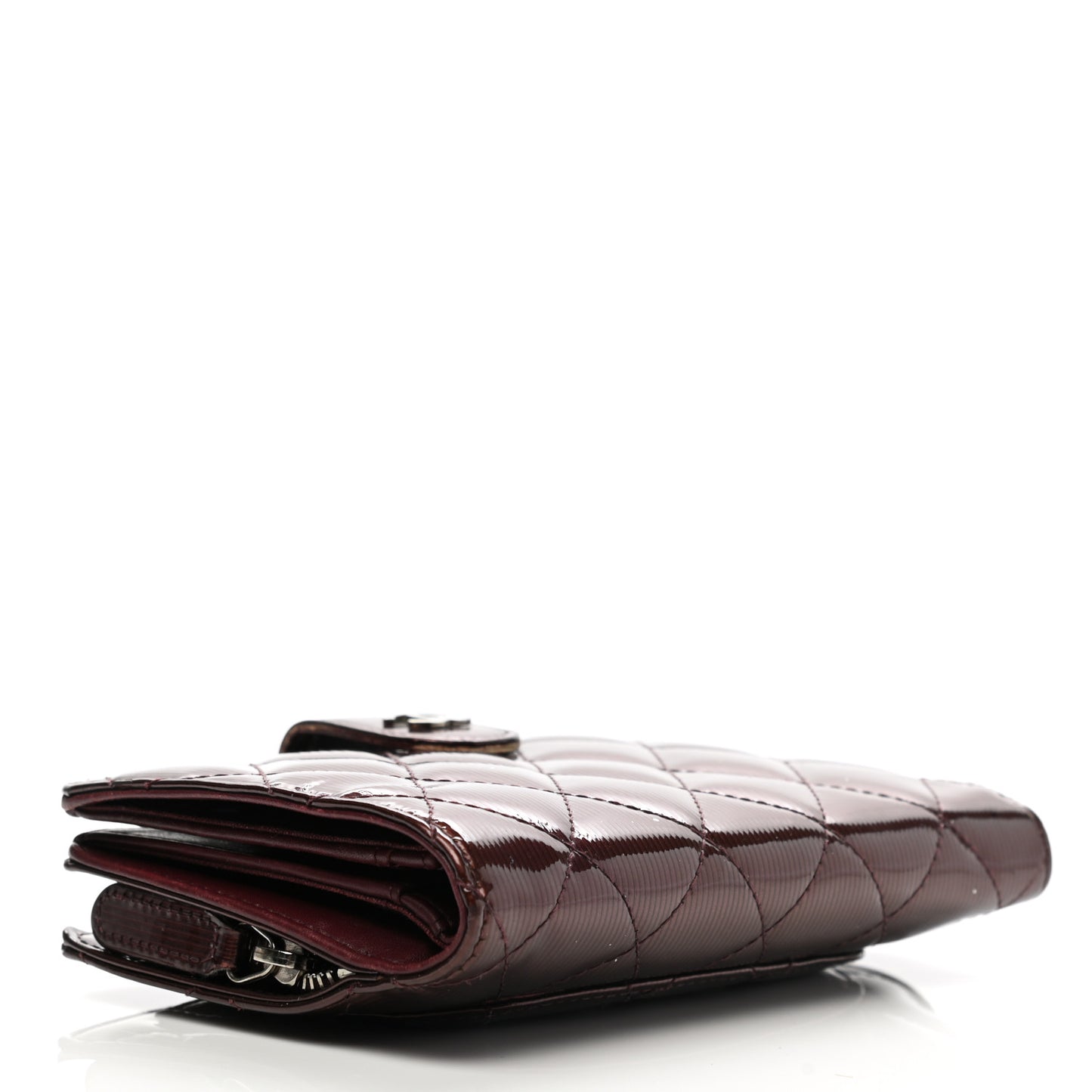 Patent Quilted Zip Pocket Wallet Burgundy