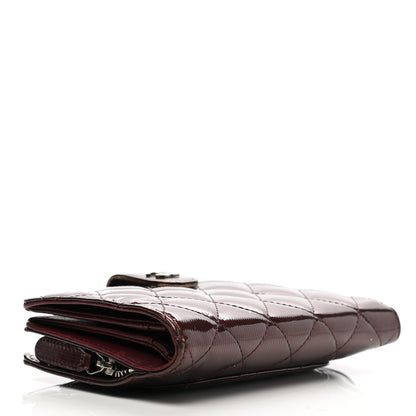 Chanel Patent Quilted Zip Pocket Wallet Burgundy 4 of 13