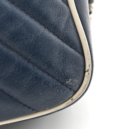 Gucci Vintage Effect Calfskin Matelasse Diagonal Small Torchon GG Marmont Chain Shoulder Bag Blue Agata Mystic White 14 of 17