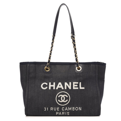 Chanel Denim Small Deauville Tote Dark Blue 1 of 11