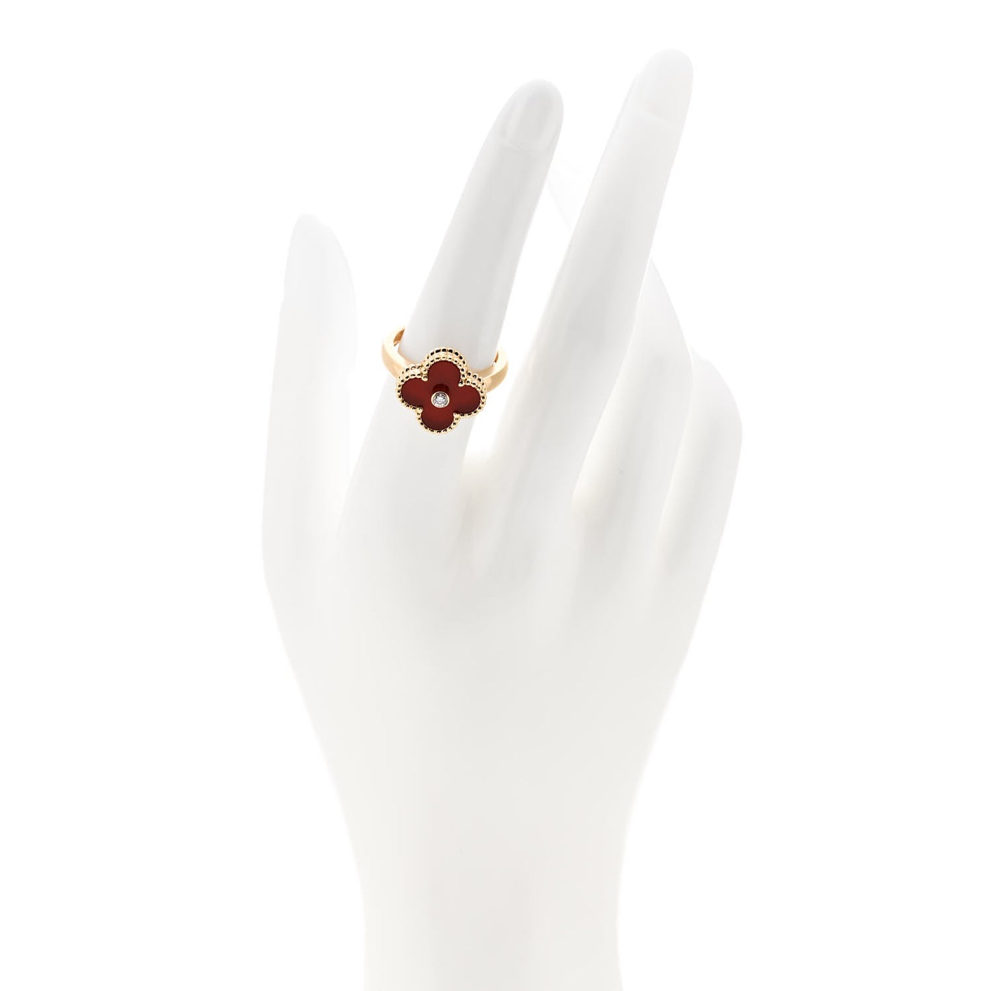 18K Yellow Gold Carnelian Diamond Vintage Alhambra Ring 54 7